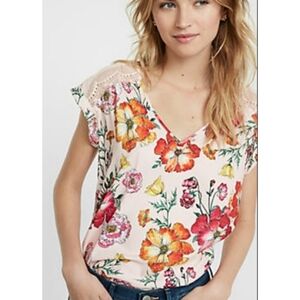 Express Botanical Floral print Cap sleeve blouse Light Pink Size XS